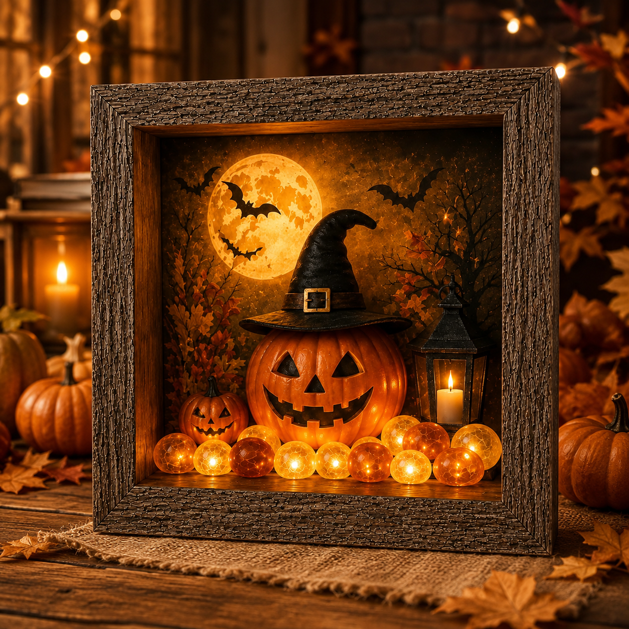 🎃DIY Lighted Halloween Shadow Box Kit – Warm LED Fall Decor & Easy Seasonal Craft