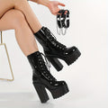 1pair Halloween Punk Women's Boots With Crisscross Straps, Chains, Rivets, And Belt Buckles, Fashionable High-heeled Boots For Nightclubs And Stages