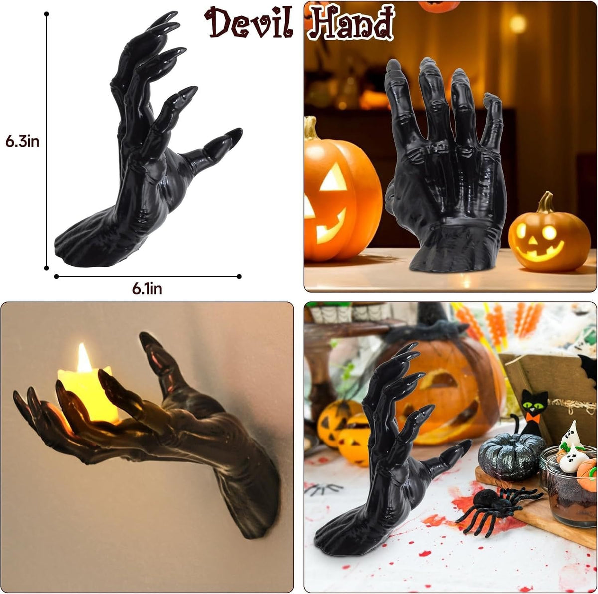 Halloween Decorations, Pack of 3 Wall Mounted Creepy Reaching Hands with Lighted Candles