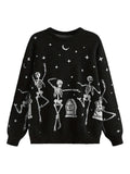 Casual Wear) Women's Gothic Halloween Skeleton Dance Party Sweater - Cozy Polyester Long Sleeve Knit Pullover with Round Neck, Machine Washable, Perfe