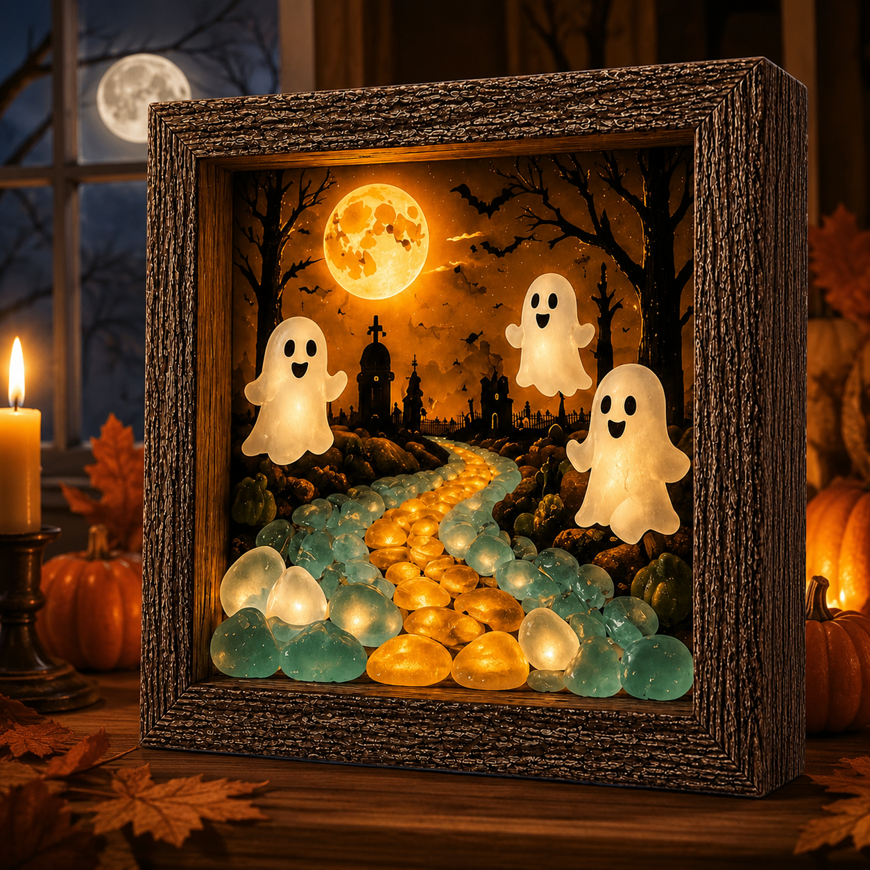 🎃DIY Lighted Halloween Shadow Box Kit – Warm LED Fall Decor & Easy Seasonal Craft