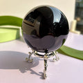 1pc 60mm Black Obsidian Glass Ball Ornament, with Silver Base, for Home Decor, Gift, Photography, Astrology, Feng Shui, Christmas, Halloween, Thanksgi