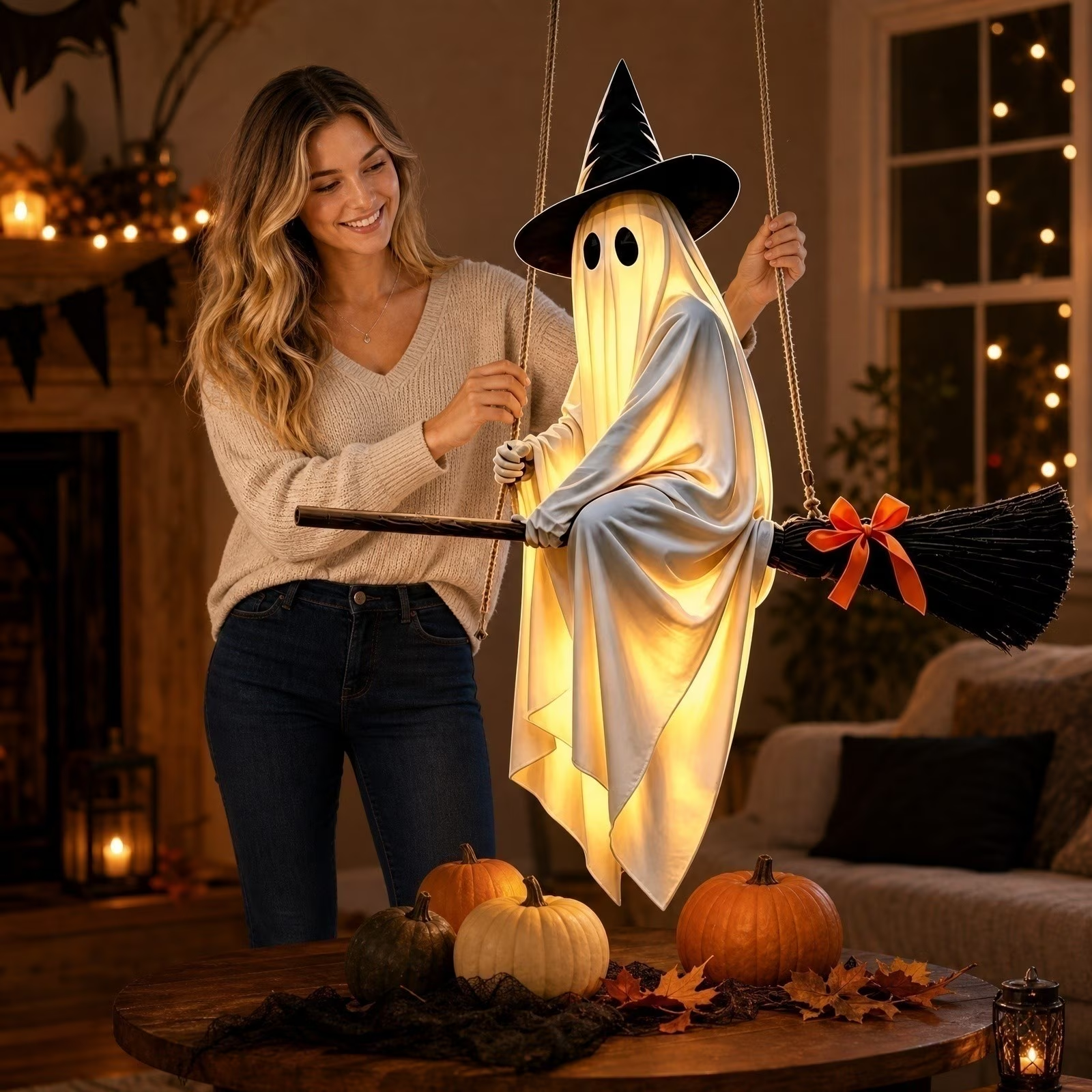 Hanging Flying Ghost Decor - Spooky Halloween Porch & Yard Decoration