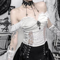 Ghost Bride Off Shoulder Gothic Top with Lace Accents