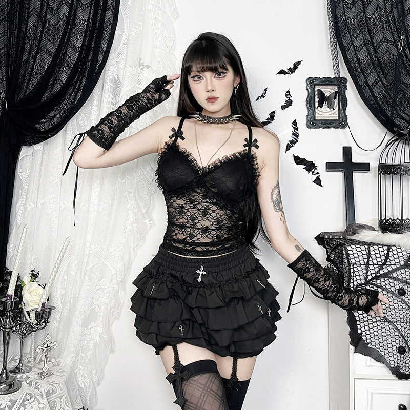 Lace Triangle Cup Cami Top for Modern Goth Aesthetic