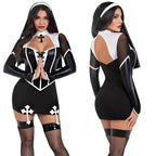 Nun Sexy Black Pu Halloween Costume for Women