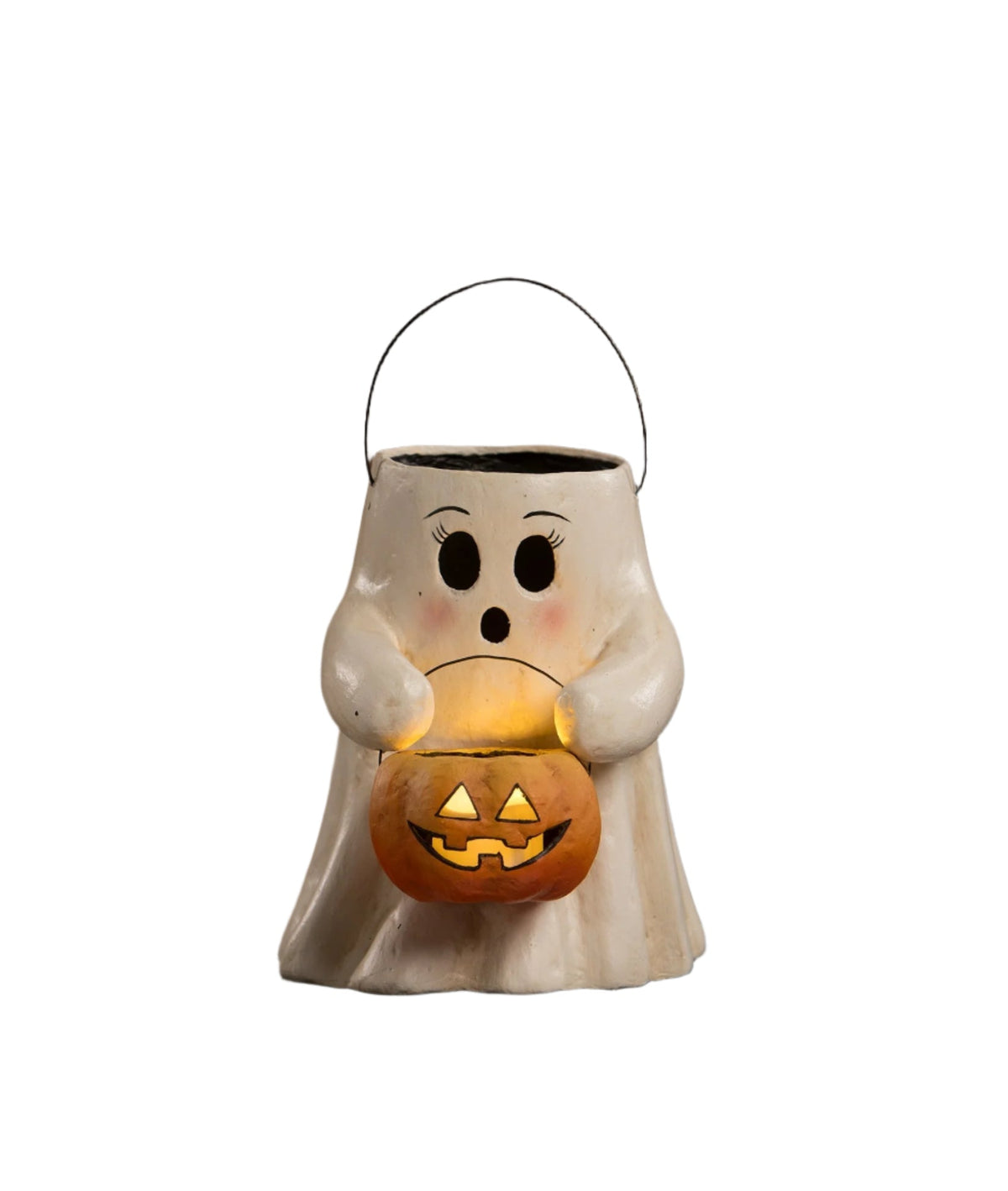 Bethany Lowe Sweet Boo with Pumpkin Bucket Paper Mache