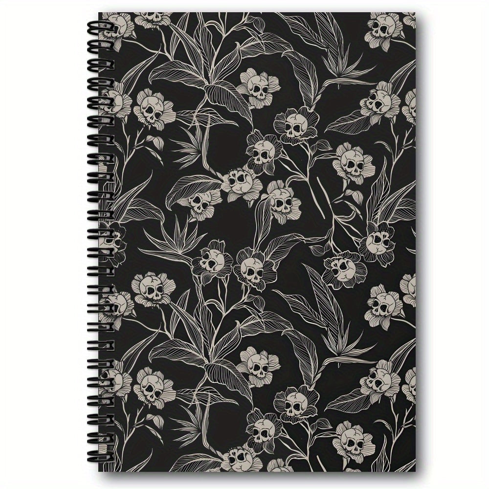 1pc Gothic Spiral Notebook Journal - Elegant Floral Gothic design with Black & White pages - Thick paper for Writing, Journaling, Office, School, Trav